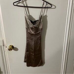 Elegant Brown Satin Slip Dress